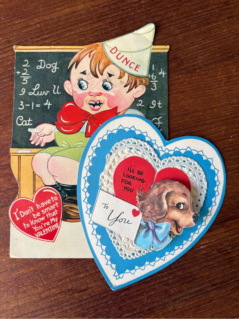 Vintage Valentine Cards with Blue Heart & Dog Motif